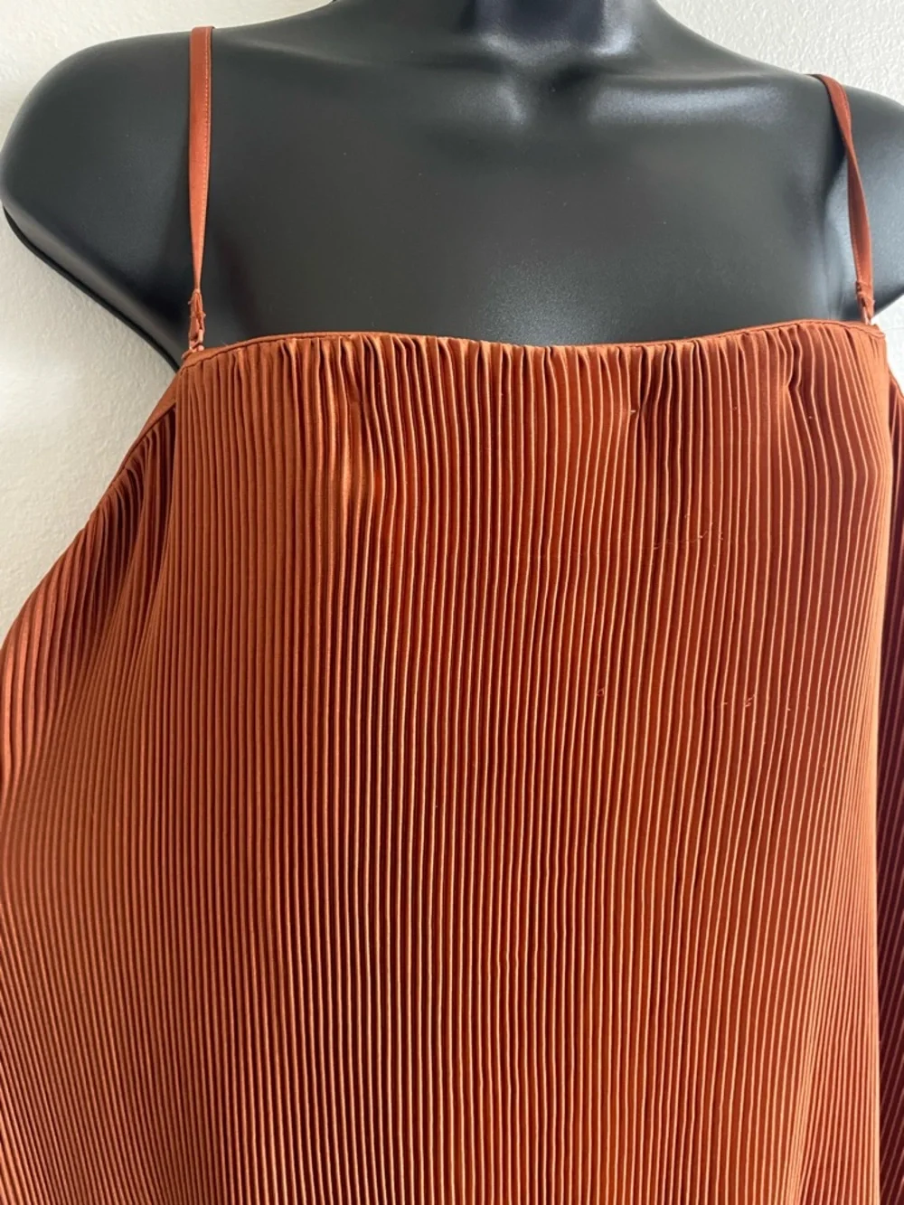 Abercrombie & Fitch Pleated Satin Midi Dress Rust Orange Slip Dress XLP